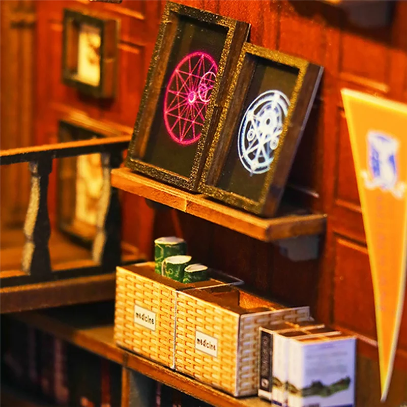 MACH-Kit de rincón de libros DIY, casa de madera, rompecabezas 3D, modelo de ensamblaje, estantería de construcción, decoración de inserción