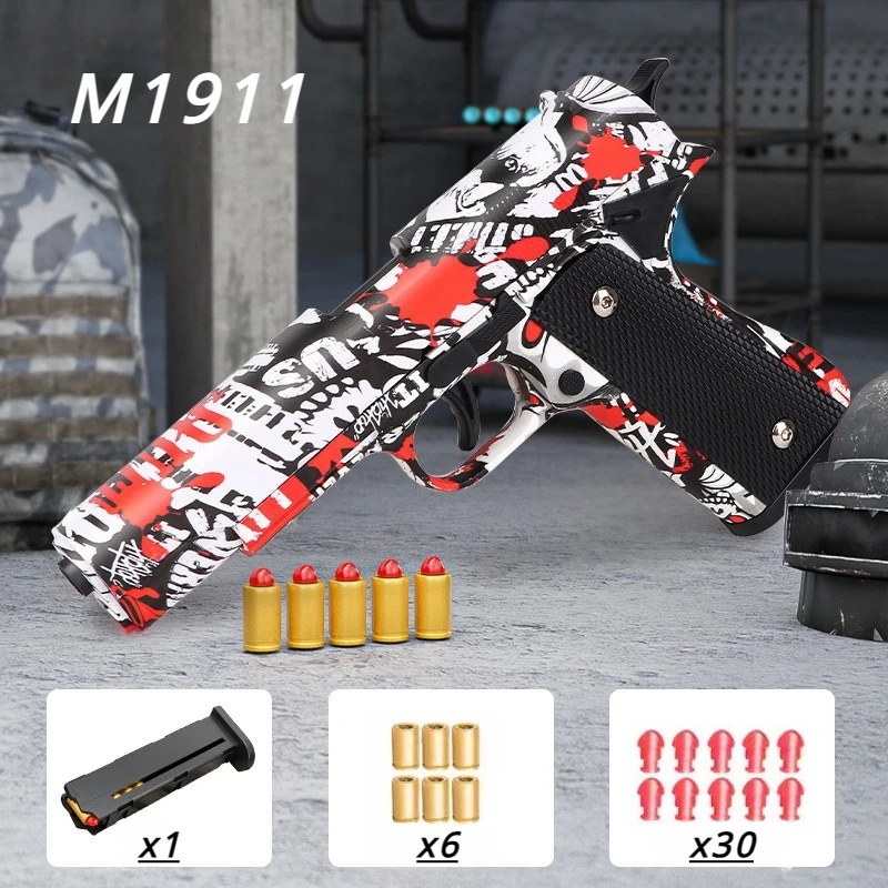 M1911 pistola de brinquedo pistola bala macia escudo ejecionado blaster manual airsoft lançador de arma de ar para crianças adultos jogos de tiro