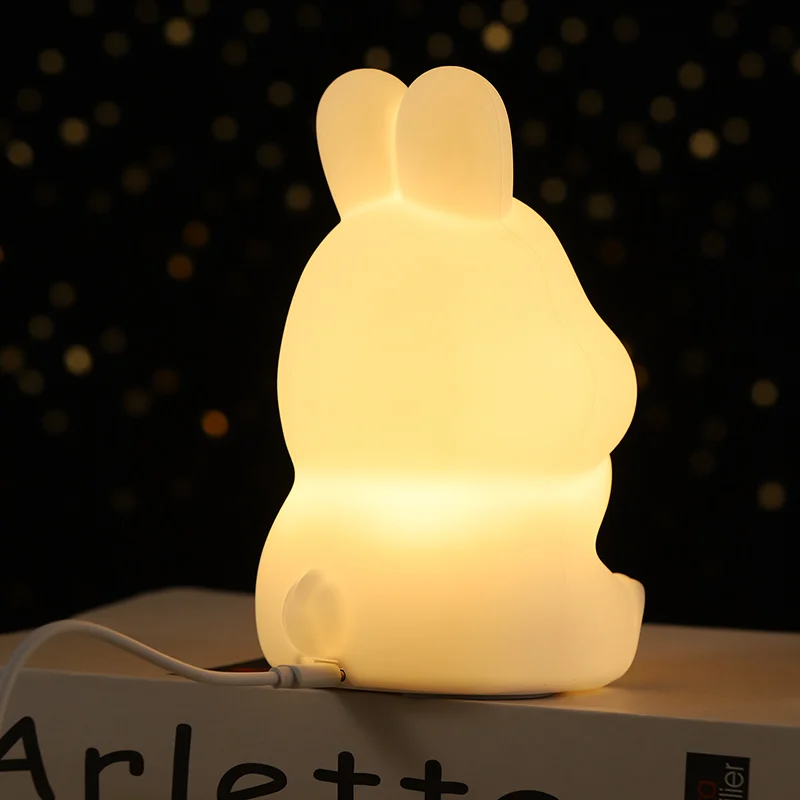 2023 Cute Baby Night Light Children Lamp Rabbit Rgb Color Timing Dimmer Soft Silicon Rechargeable Lamp for Kids Birthday Gift