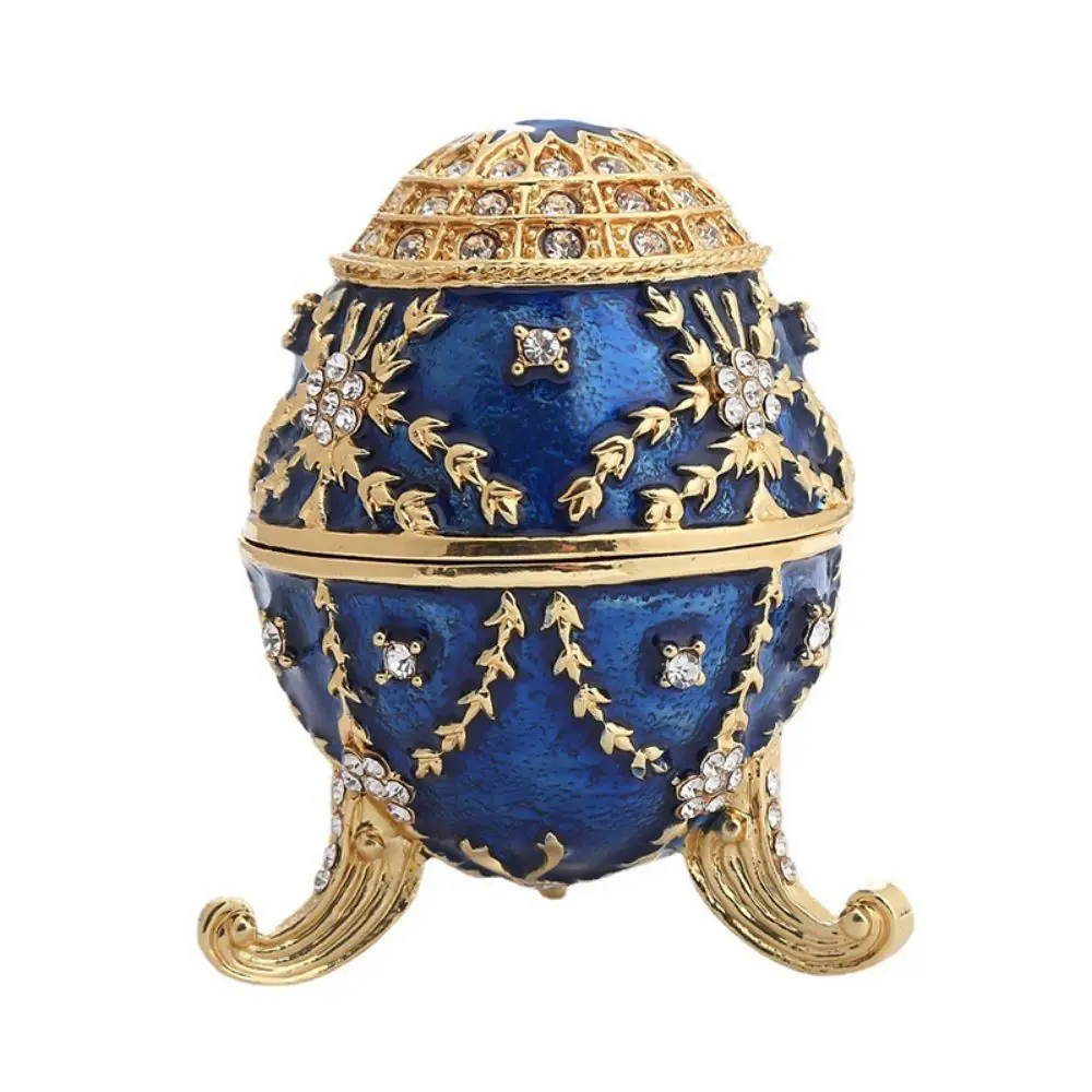 Zinc Alloy Material Egg Style Trinket Box Enamel Finished Inlaid Rhinestones Hinged Ring Holder Two Color Option Compact Size