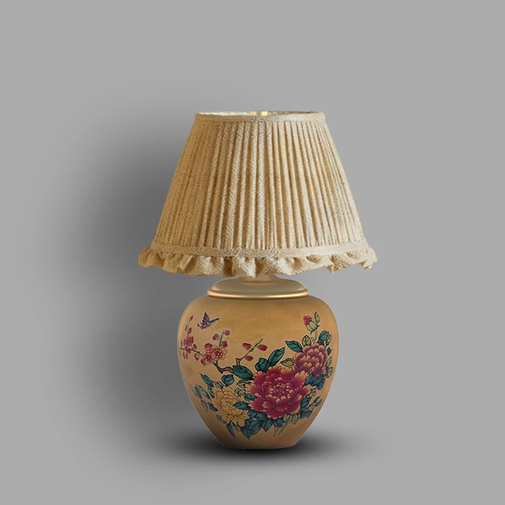 

Fabric Lampshade Rechargeable Ceramic Desk Lamp with Dining Decor Portable Desk Lamp