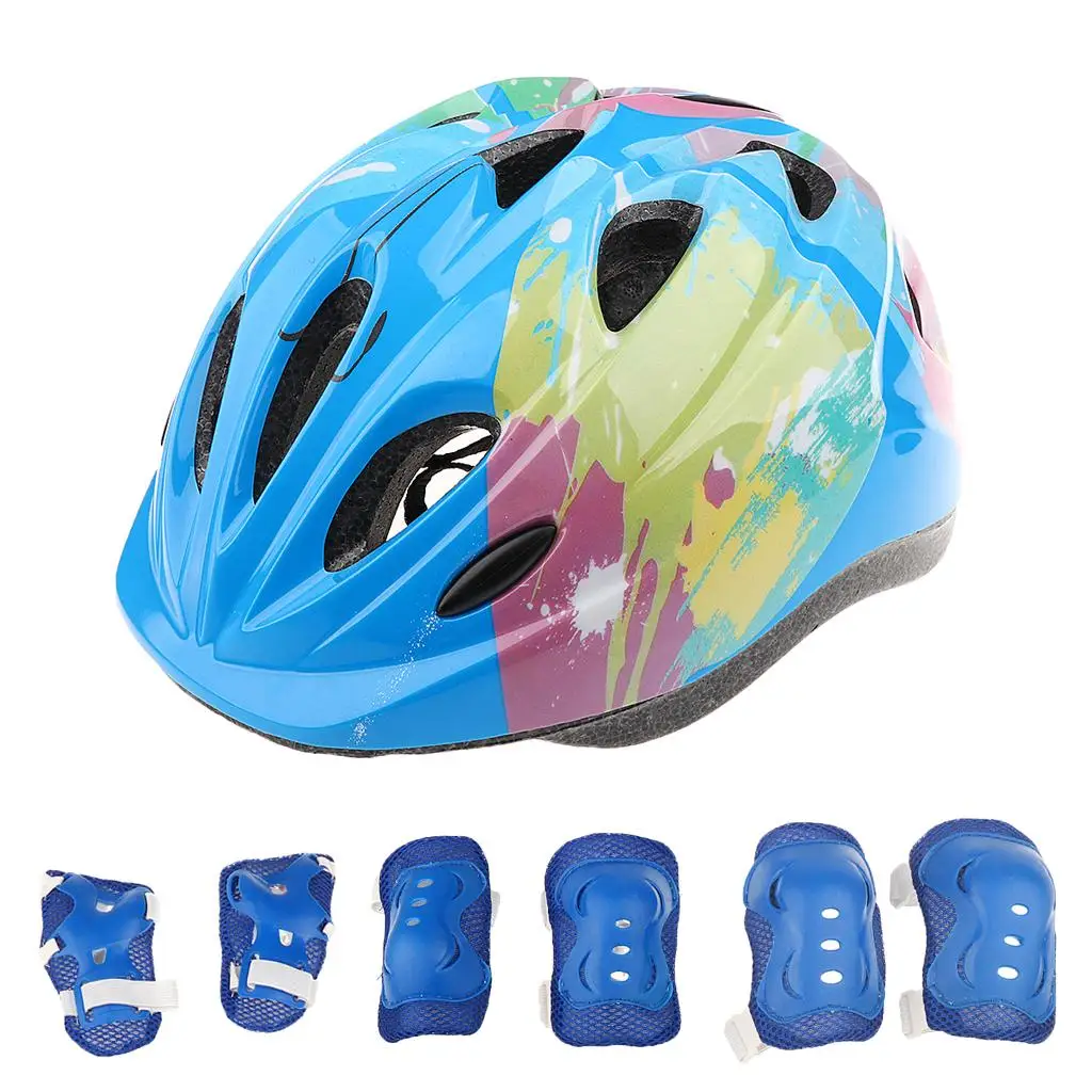 Kids 7 Pieces Outdoor Sports Protective Gear - Boys Girls Child Bicycle Cycling Skate Adjustable Helmet Set - Various Colors