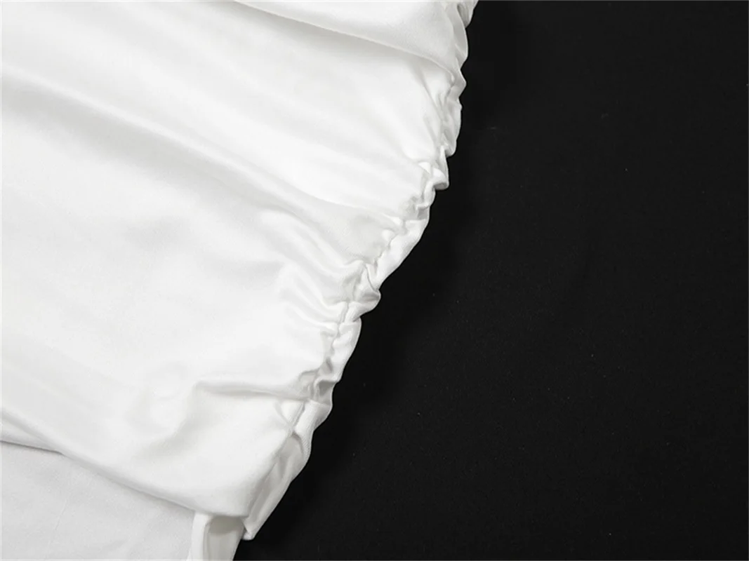 Abito da sera autunnale da donna con scollo a V profondo a pieghe, manica lunga, tubino, fasciatura sottile, elegante gonna da festa bianca senza schienale. Novità