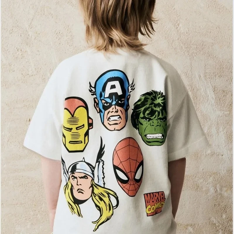

Marvel Trendy Casual T-Shirt Short Sleeve Tops Child Simple Versatile Tees 2025 Summer Print Crewneck Family Matching Tee Tops