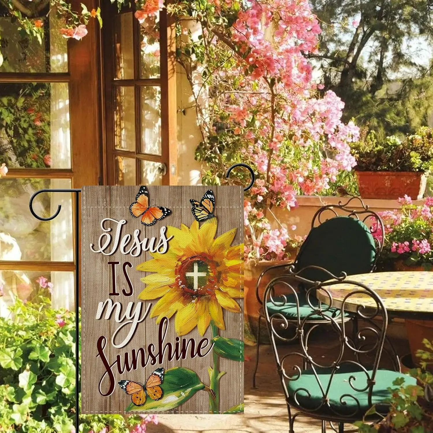 Dyrenson Christian Sunflower Decorative Garden Flag, Religious Jesus is My Sunshine Butterfly Bible Verse Yard Outside Home  AAS