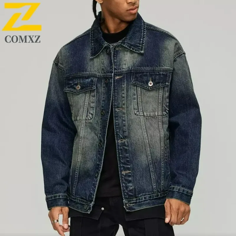 

COMXZ Men Cotton Denim Jacket Retro Street Fashion Motorcycle Denim Coat Premium Y2k Harajuku Style Autumn Washed Denim Jackets
