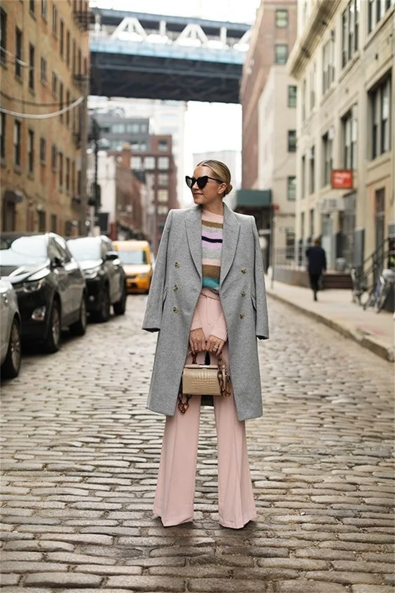 Abrigo largo de lana para mujer, chaqueta gruesa de Cachemira para oficina, traje Formal gris, traje hecho a medida, vestido de graduación, Invierno