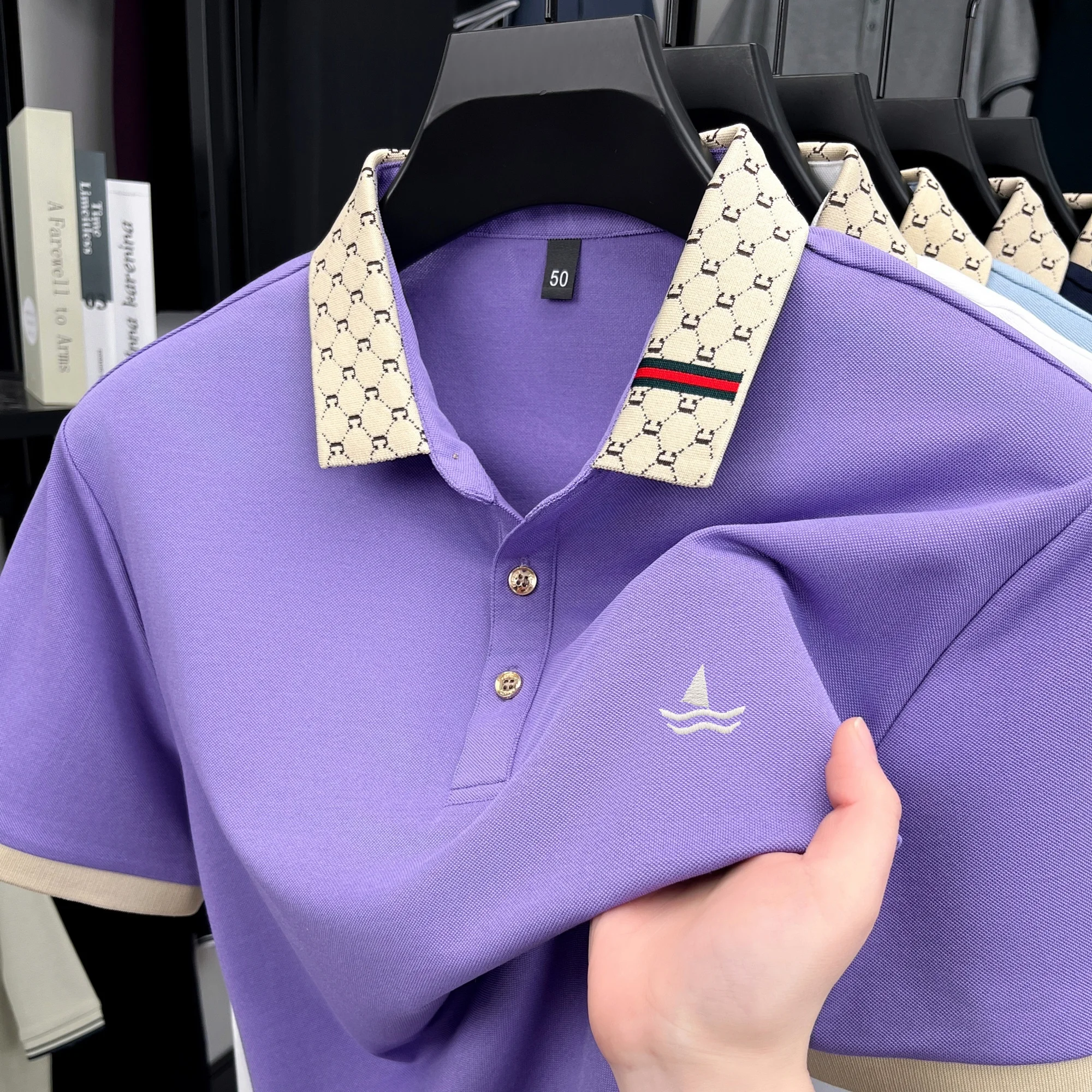 

Luxury fashion brand men's polo shirt exquisite embroidery short sleeve new business casual comfortable breathable lapel T-shirt