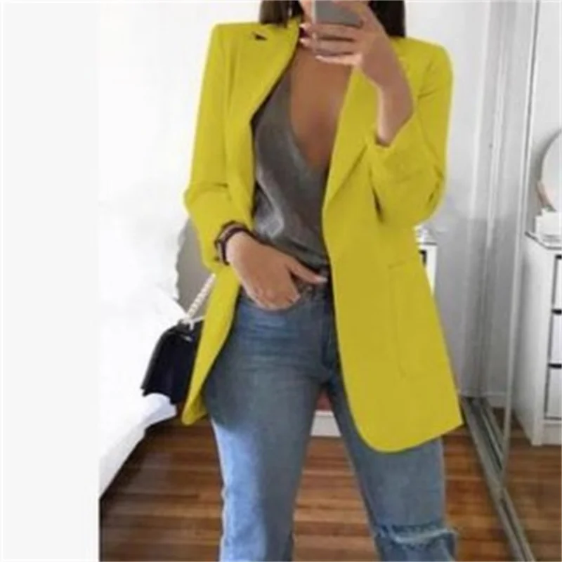 Women\'s Blazers Jacket 2023 Spring Fashion Lapel Slim Cardigan Casual Suit Oversize Office Lady Long Sleeve Solid Color Cardigan