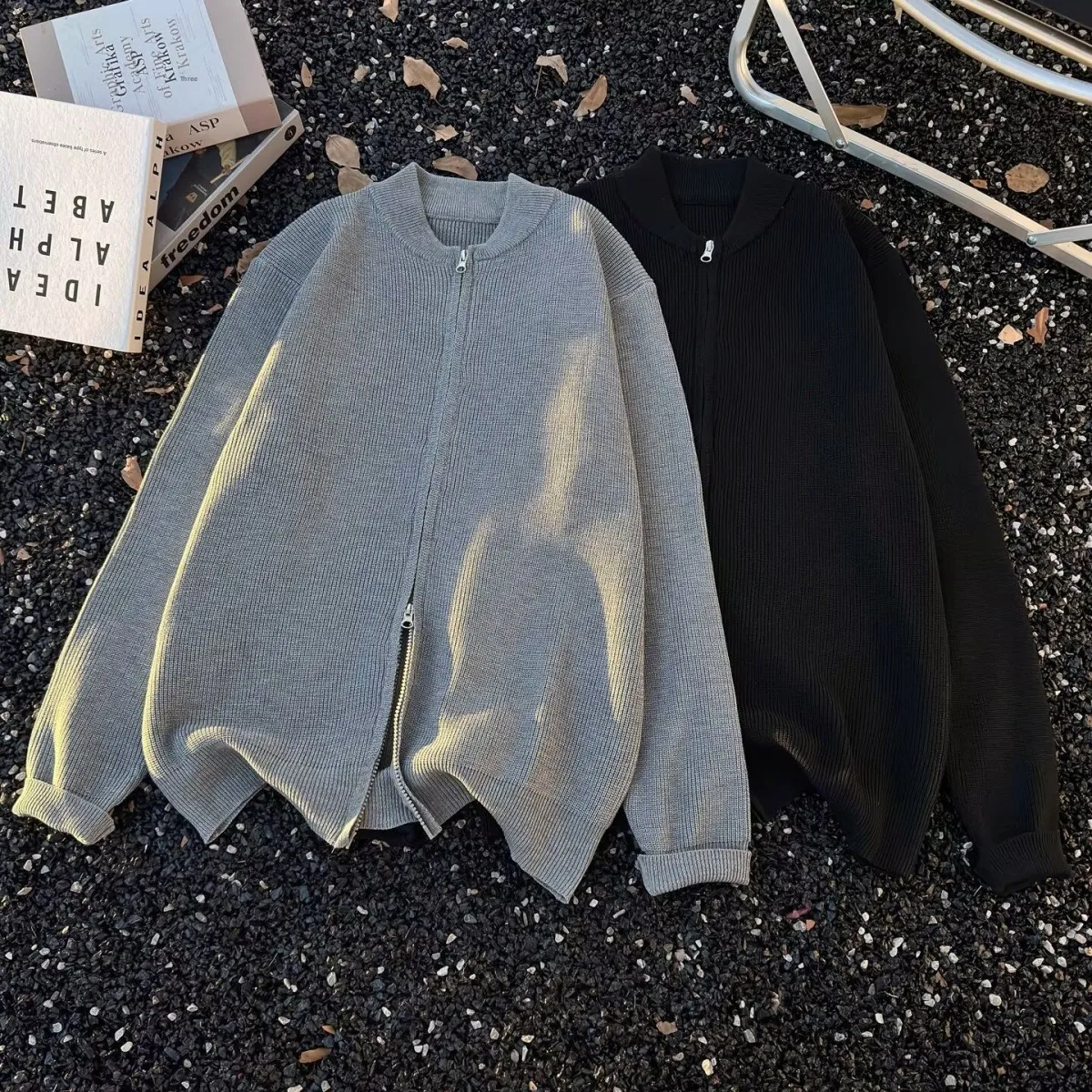 

American Sle V-Ne Knitted Sweater Cardigan Men's Color Casual Loose Fit Winter Outerwear Soft Polyester Fiber