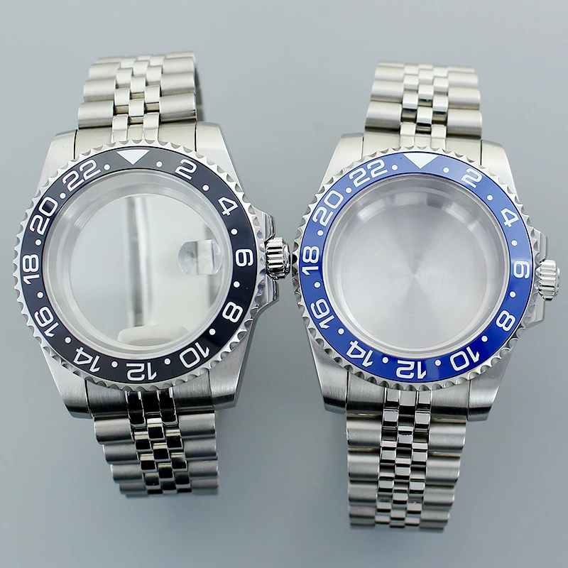 Boîtier de montre en or rose PVD 40 mm avec verre saphir grossissant pour mouvements Seiko NH35 NH36 NH34 8215 Eta2824 PT5000 SUB GMT YACHT