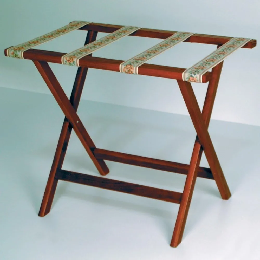 

Wooden Mallet Deluxe Straight Leg Luggage Rack,Tapestry Straps, 20" H X 23.75" W X 15.5" D, Mahogany, Luggage Rack