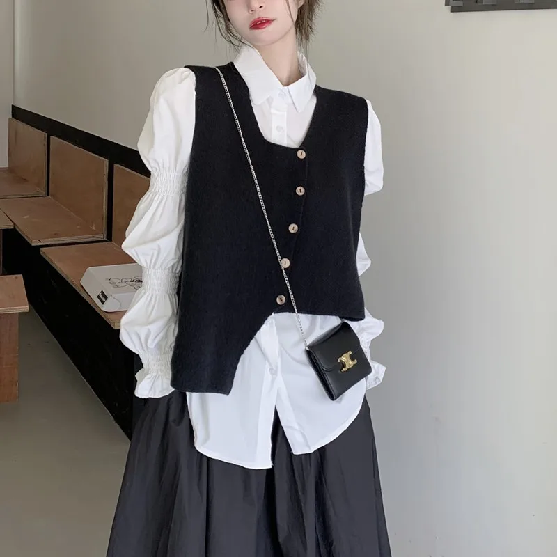 سترة محبوكة بدون أكمام بتصميم غير منتظم للنساء، ملابس خارجية متعددة الاستخدامات للربيع والخريف