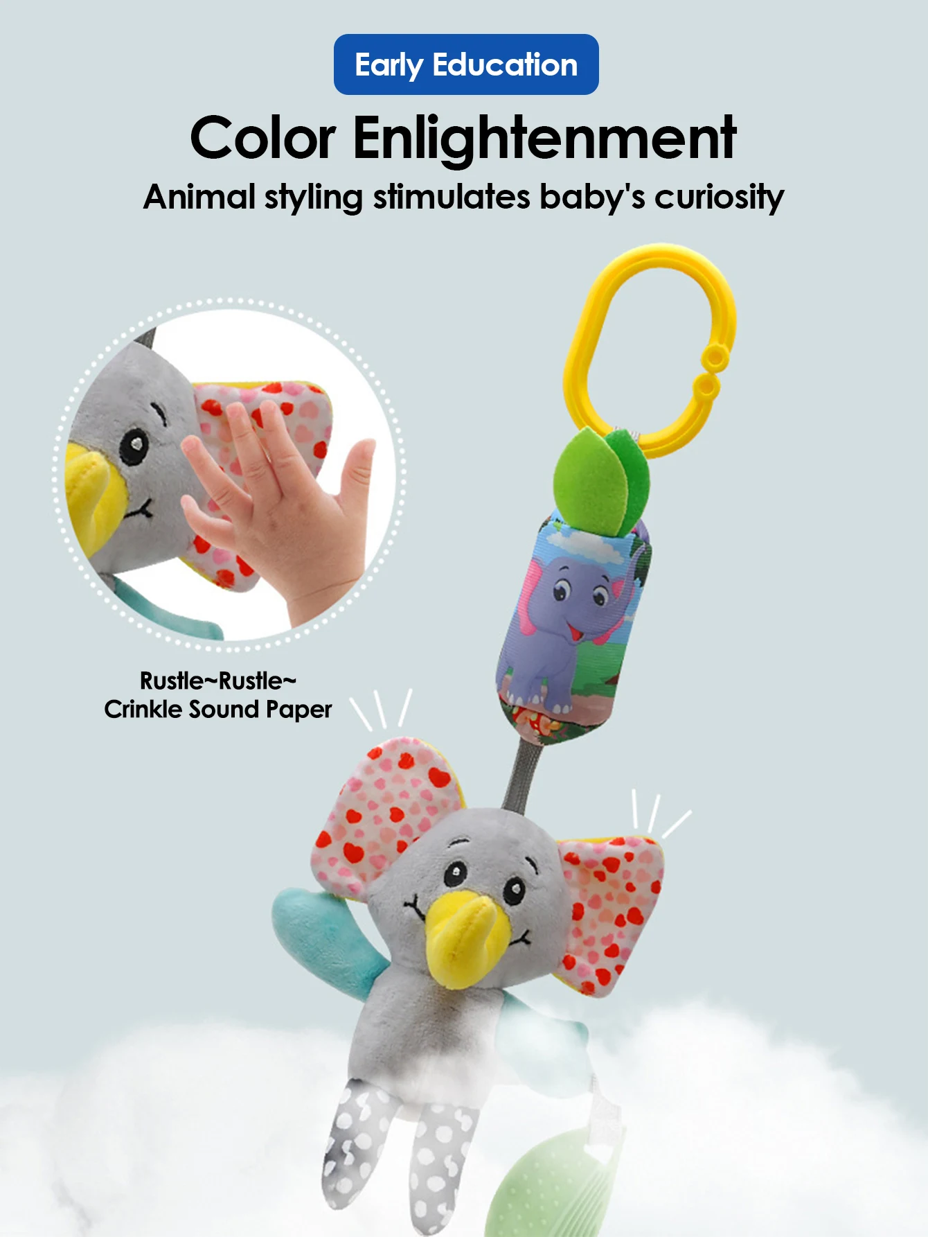 1 passeggino in peluche in rattan neonato giocattolo con ciondolo animale del fumetto, giocattolo sensoriale per bambini precoci, ciondolo confortevole per seggiolino di sicurezza per bambini