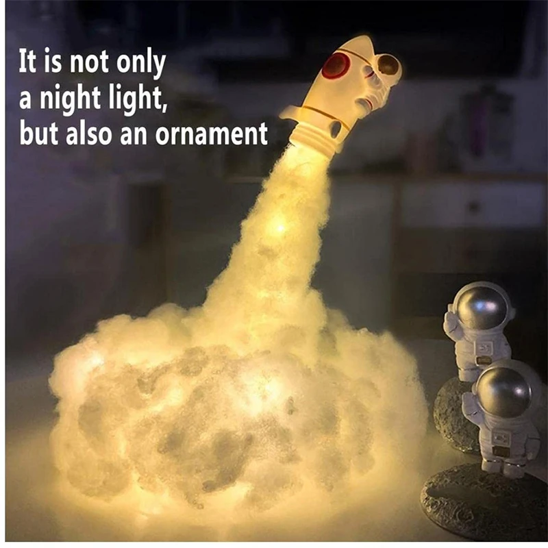 3D Printed Rocket Lamp LED Colorful Clouds Astronaut Lamp With USB Rechargeable Kids Home Decoration Night Light Creative Gift