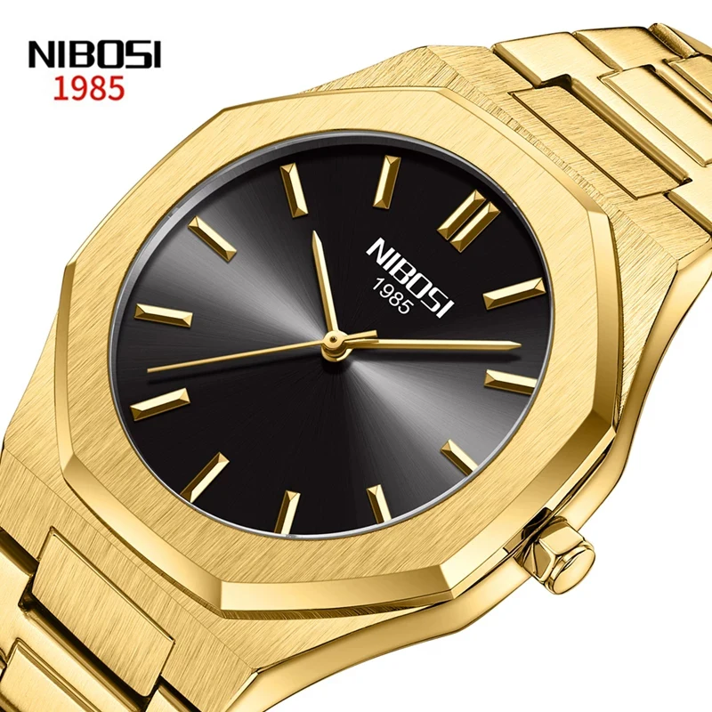 

NIBOSI Brand Fashion Gold Blue Quartz Watch Men Stainless Steel Strap Waterproof Luminous Luxury Mens Watches Relogio Masculino