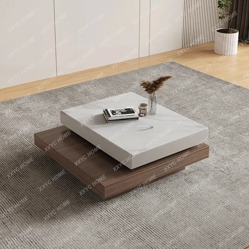 A  Square microcrystalline stone coffee table modern simple household leisure combination coffee table can be rotated