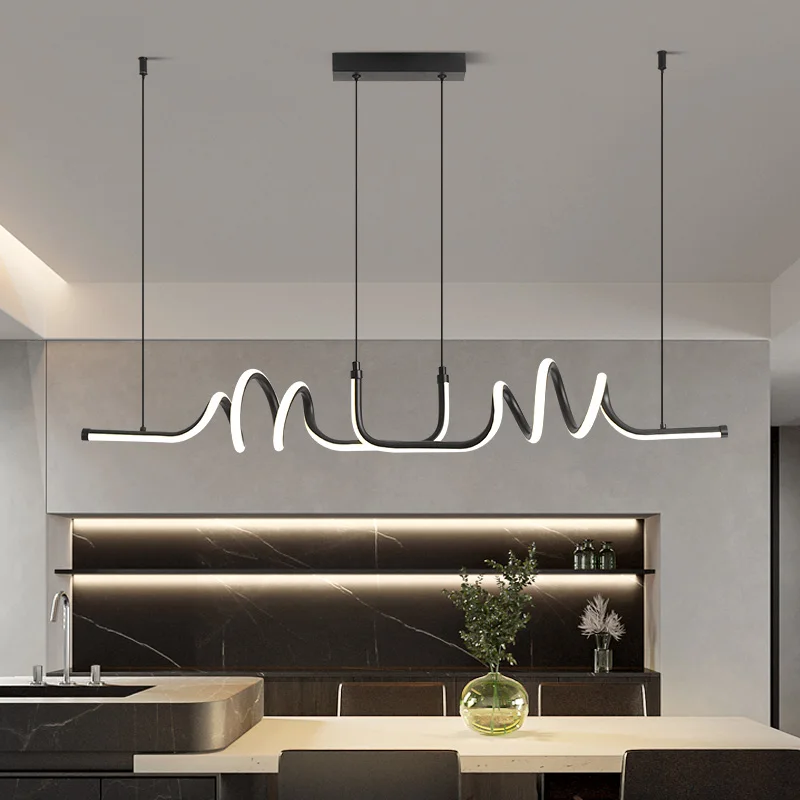 Pendant Light Fixture Black LED  Modern Home Decor Curved LED Chandelier Power Saving Lighting Dining Room Kitchen Pendant Lamp