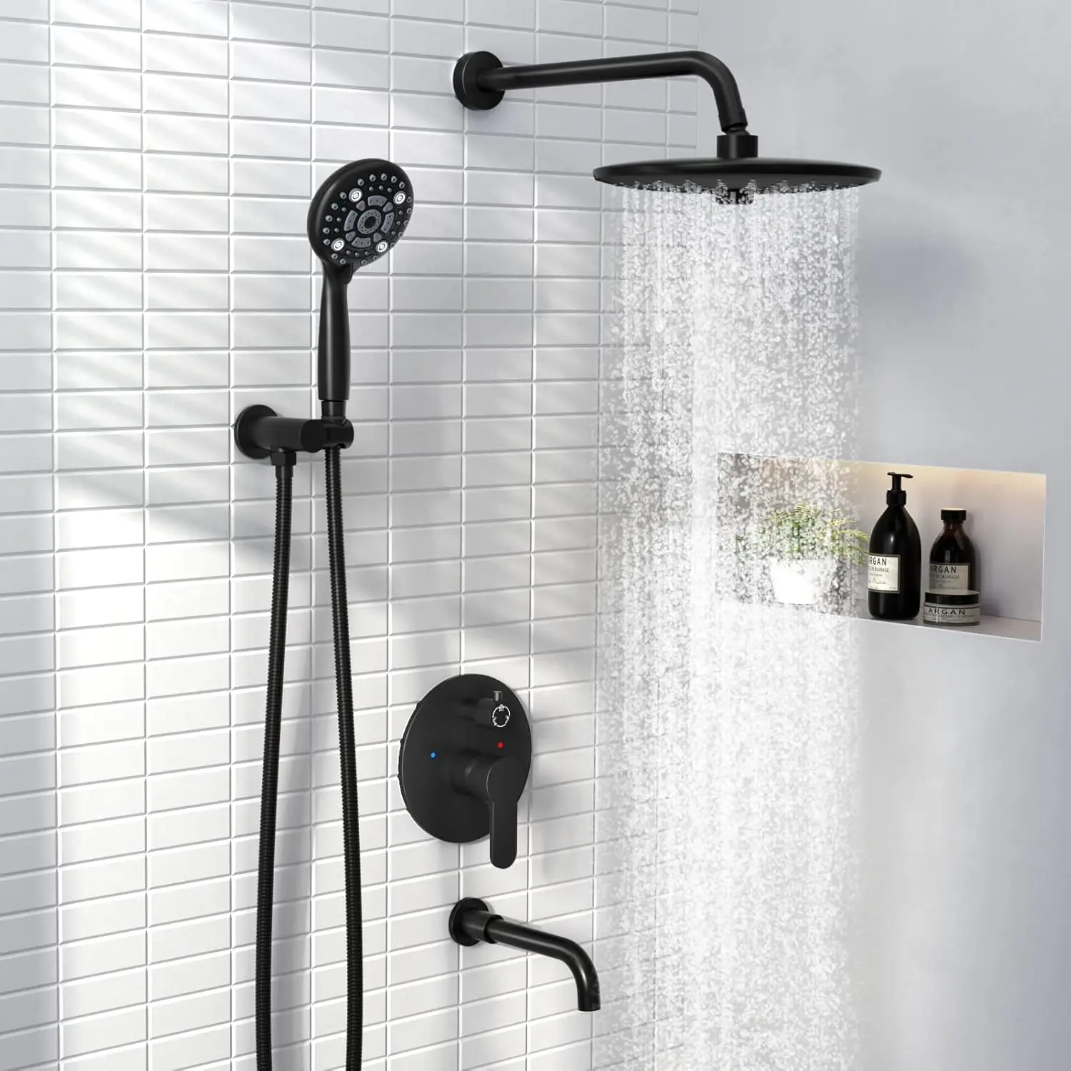 Sr Sun Rise 10 Inches Wall Mounted Shower System With Tub Spout Shower Tub Faucets Sets Complete Newer Model High Pressure