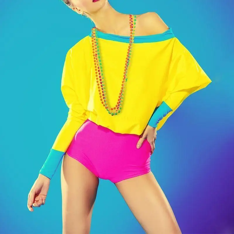 31BF Women Girls 80s Fancy Dress Accessories Fingerless Gloves Beaded Ne