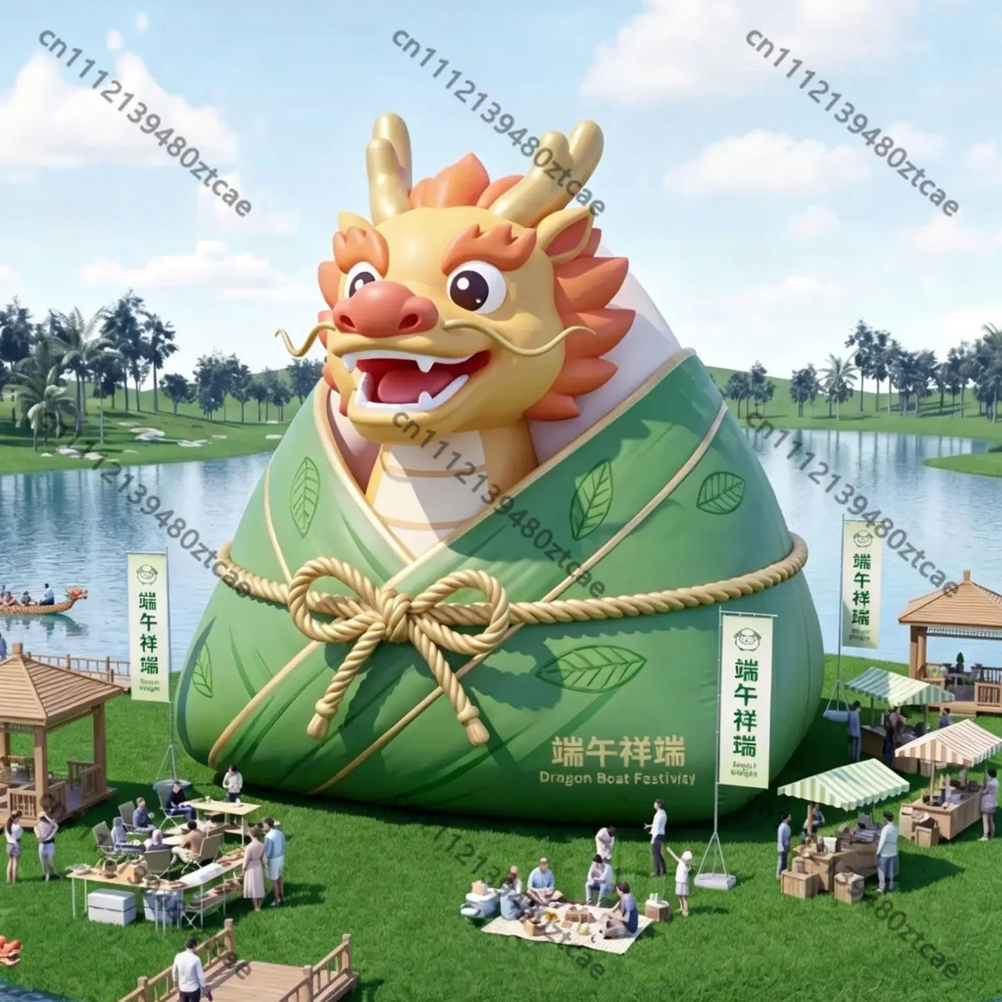 Festival Themed Inflatable Dragon Boat and Rice Dumpling Props Cute Air Model for Mall Decoration Holiday Events