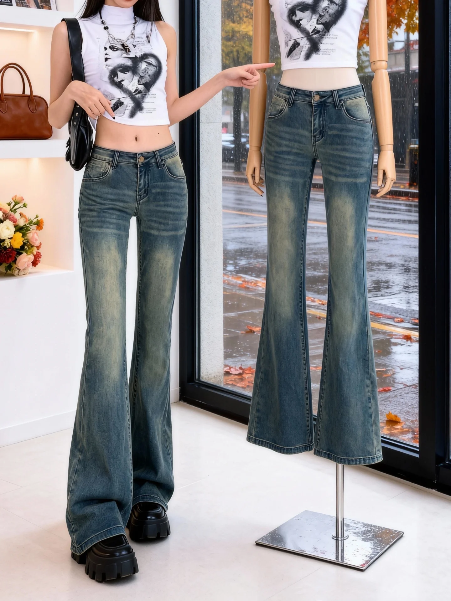 Fce اصطف Thiened ارتفاع الخصر جرس بوت الدينيم الجينز المرأة الخريف الشتاء جديد Sle الأمريكية الرجعية سليم صالح الطابق طول... #3