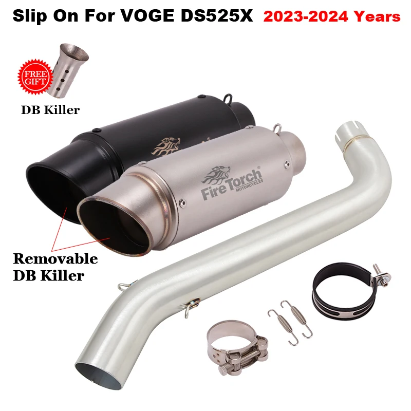 Motorcycle Exhaust System GP Escape Middle Link Pipe 51mm Bike Muffler Moto DB Killer Slip On For VOGE DS525X DS 525X 2023 2024