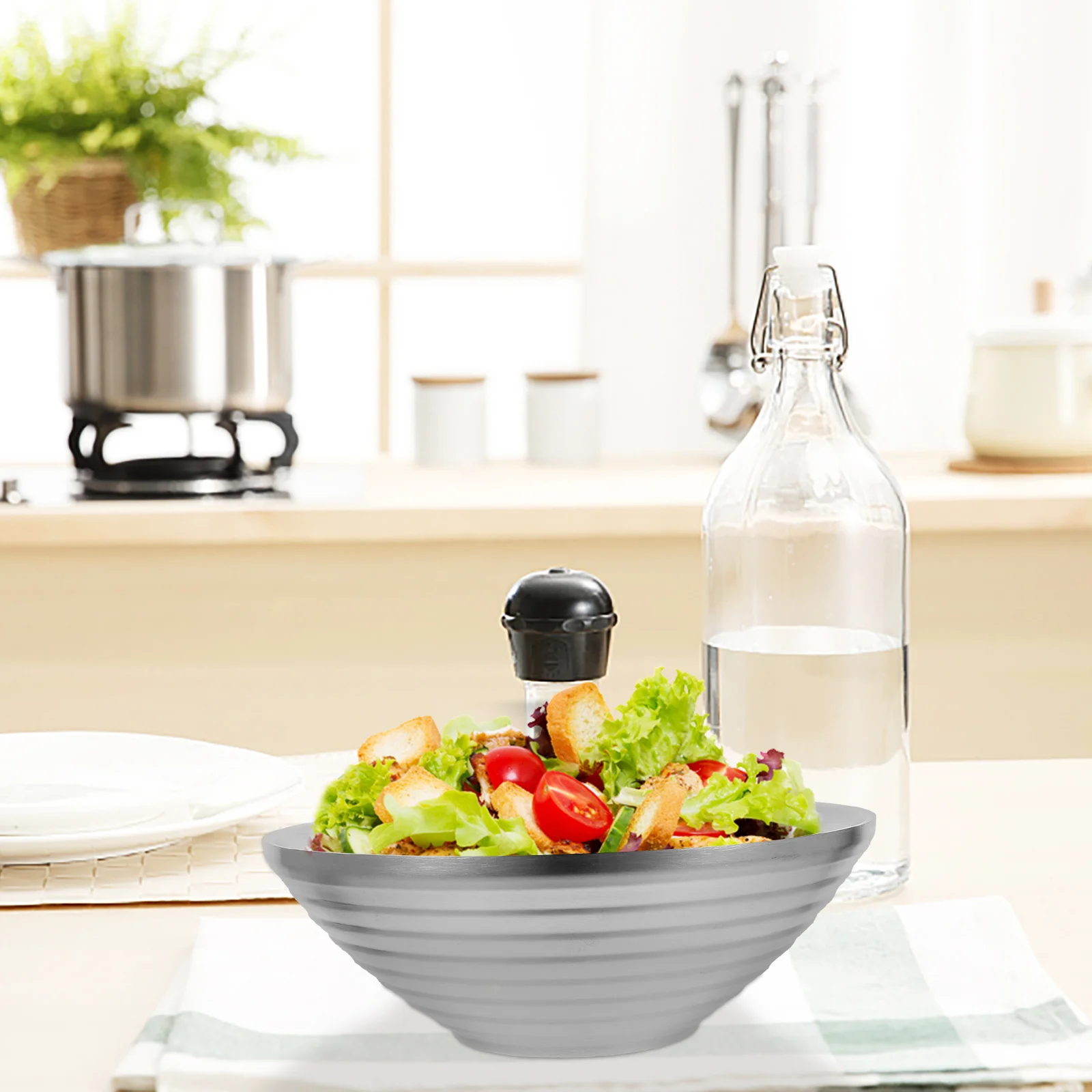 

Double-Layer Insulated Rice Stainless Steel Large Capacity Soup Noodle Bowl Japanese Style Multi-Function Kitchen Serving