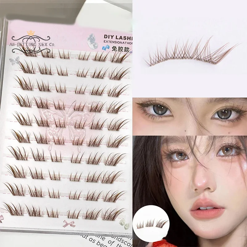 Reusable DIY No Need Glue Fox Eye Effect Fluffy False Eyelashes Self-adhesive Segmented Thick Winged Lash Extension Daily Use