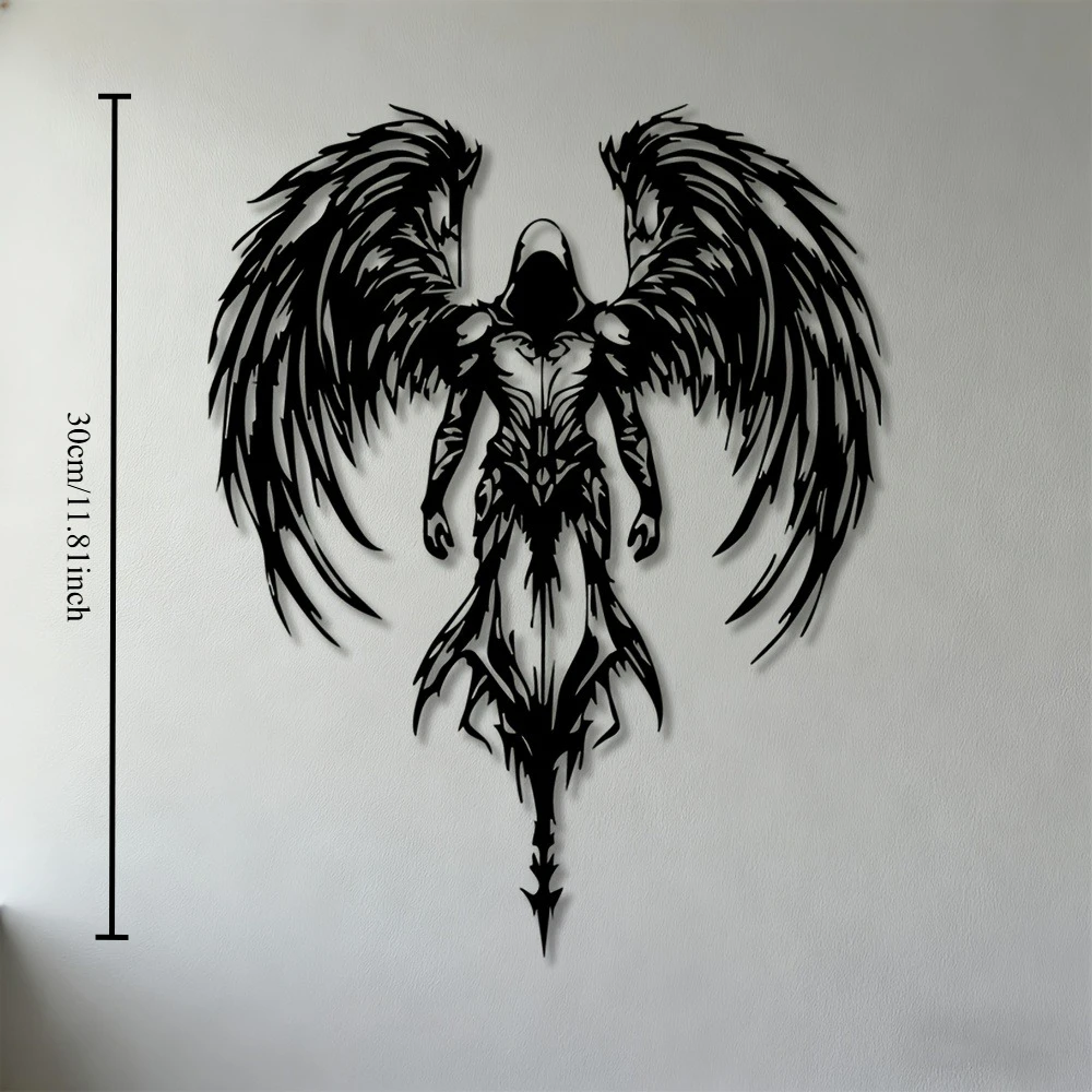CIFBUY Gothic Angel Metal Wall Art 2D Flat Iron Sign Winged Hanging Decor for Living Room Bedroom Office Game Room Studio Rustic