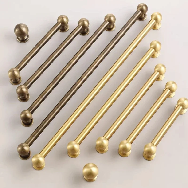 French Light Luxury Drawer Long Pulls Solid Brass Cabinet Round Knobs Cupboard Handles Furniture Hardware Kitchen Accessories