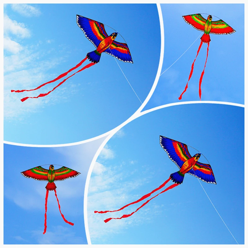 free shipping parrot kites flying toys for children kites flying wing cord crafts Line winder stretch kite rainbow high Fishing