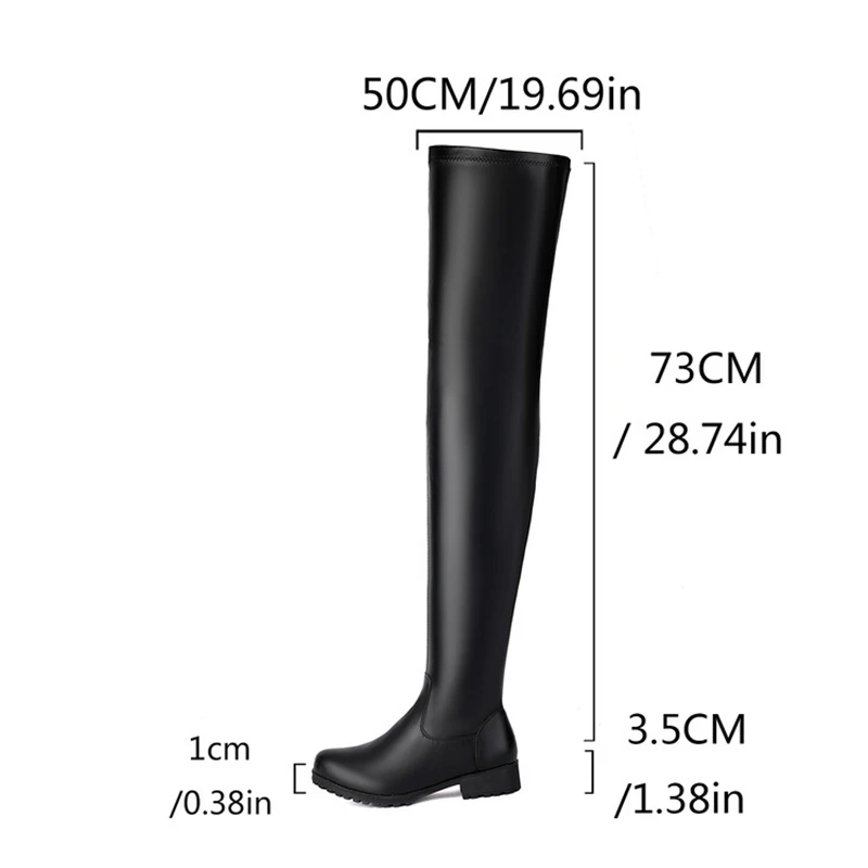 REAVE CAT Autumn Over Knee Boots 3.5cm Heel Round Toe Leather Thigh High Fashion Big Size 45 46 47 48 US17