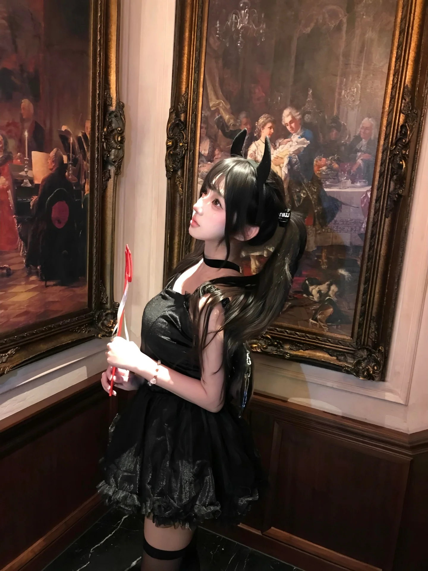 

Sexy loween Maid Costume Long Sve Waist Cinched Puffy Skirt Dr with Bowknot Strapl Dr for Young Women