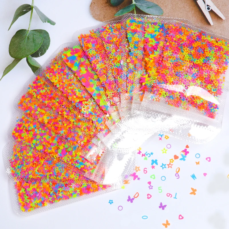 

12pcs Fluorescent Sequins Epoxy Resin Filler Colorful Butterfly Plum Blossom Paillettes Summer Decoration DIY Crafts Accessories