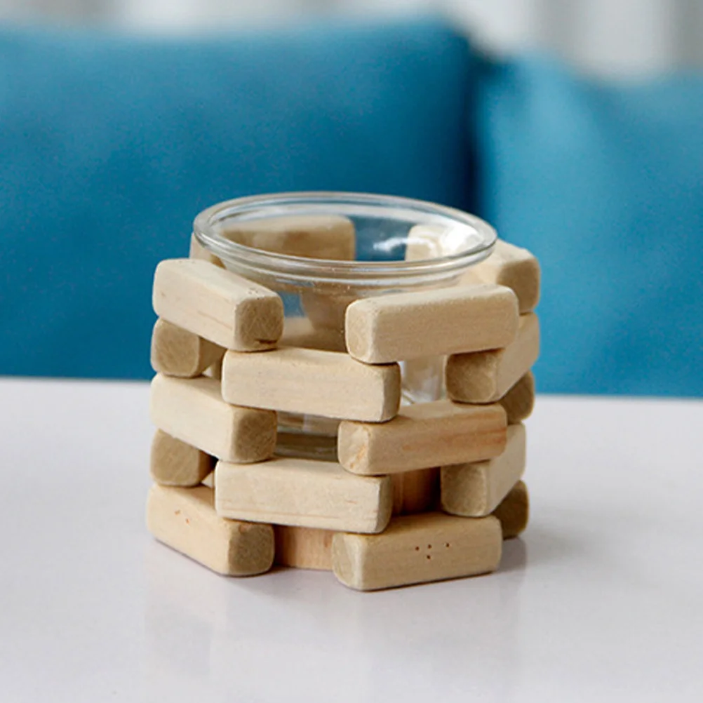 

Wooden C Holder Simple Rustic Decor Bedroom Living Room Restaurant Spa Wedding Party Tealight Cleaning Glass