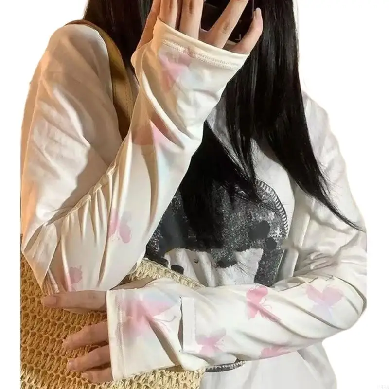 p88a แขนเสื้อไหมน้ำแข็งระบายอากาศสำหรับผู้หญิงผีเสื้อรูปแบบสำหรับการผจญภัยกลางแจ้งในฤดูร้อน