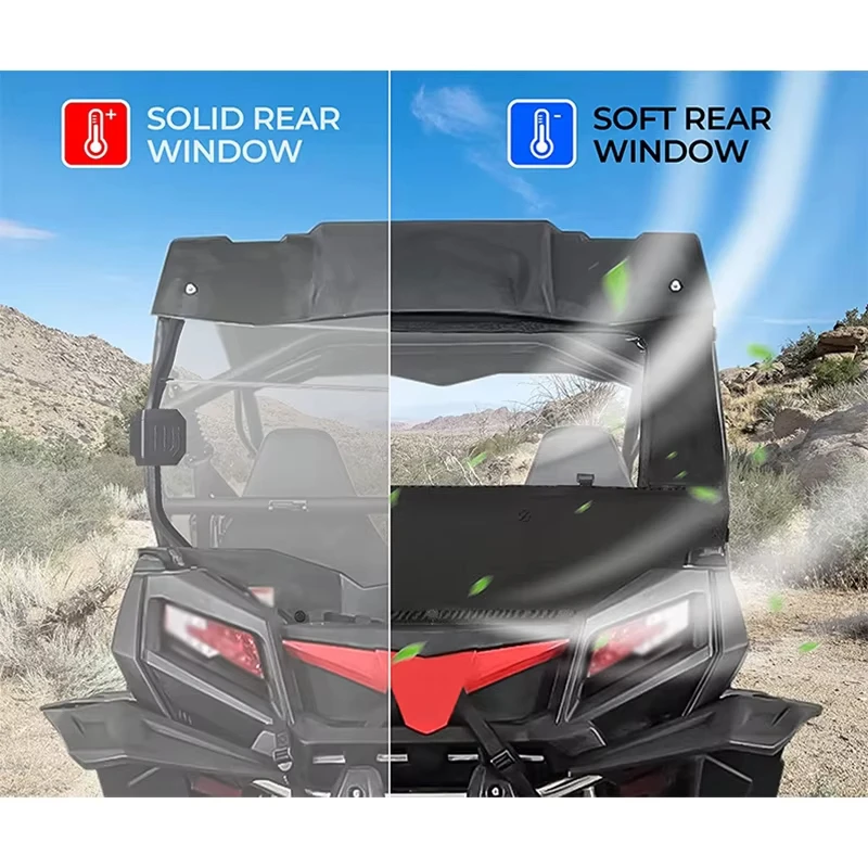 UTV Back Soft Windshield with Transparent Film Compatible with CFMOTO ZForce 800 Windshield / ZForce 500 / 2018-2019 ZForce 1000