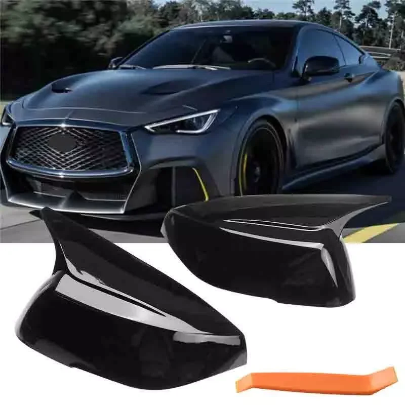 Par de tapas de cubierta de espejo lateral de puerta estilo M, negro brillante para Infiniti Q50 Q60 QX30 Q70 2014-2020