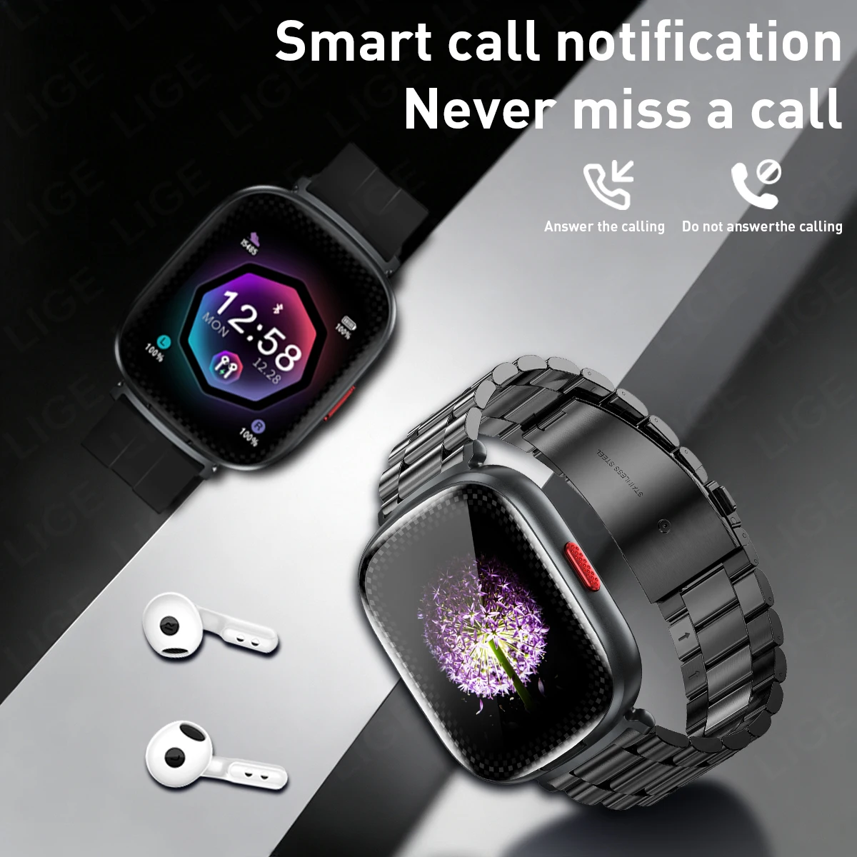 LIGE TWSイヤホン スマートウォッチ 1.88インチ  - Smartwatch Headset のレビューと価格