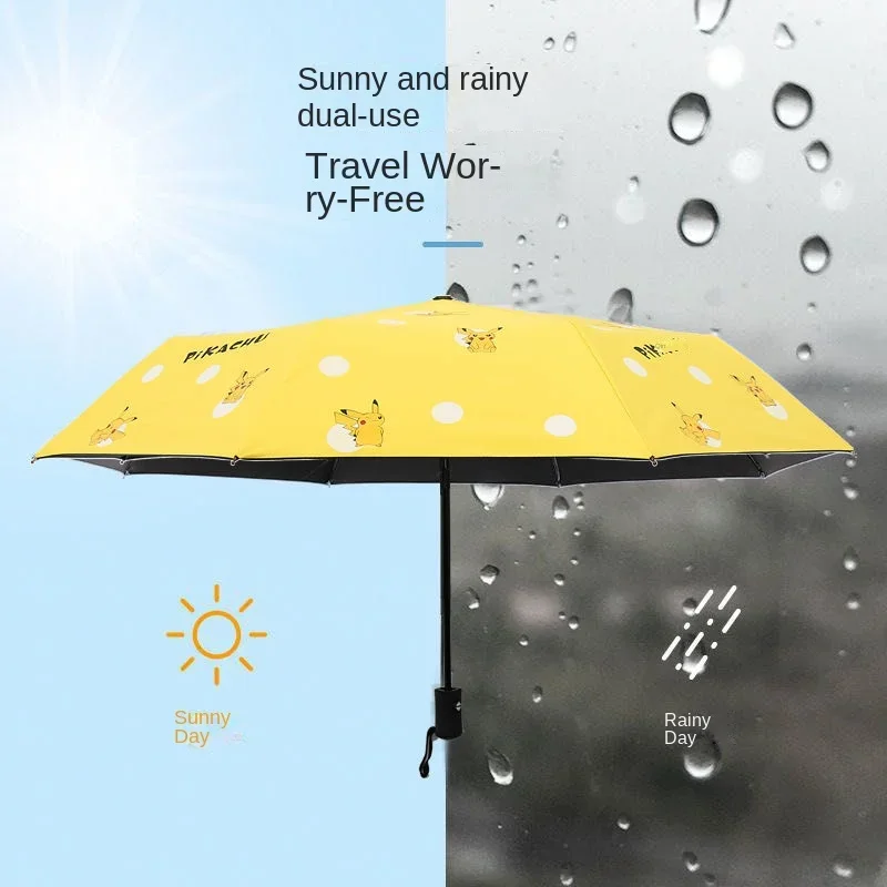 Pokemon Pikachu Automatic Umbrella Folding Sun Rain or Shine Dual-Use Umbrella Men Women Sunshade Sun Protection UV Protection