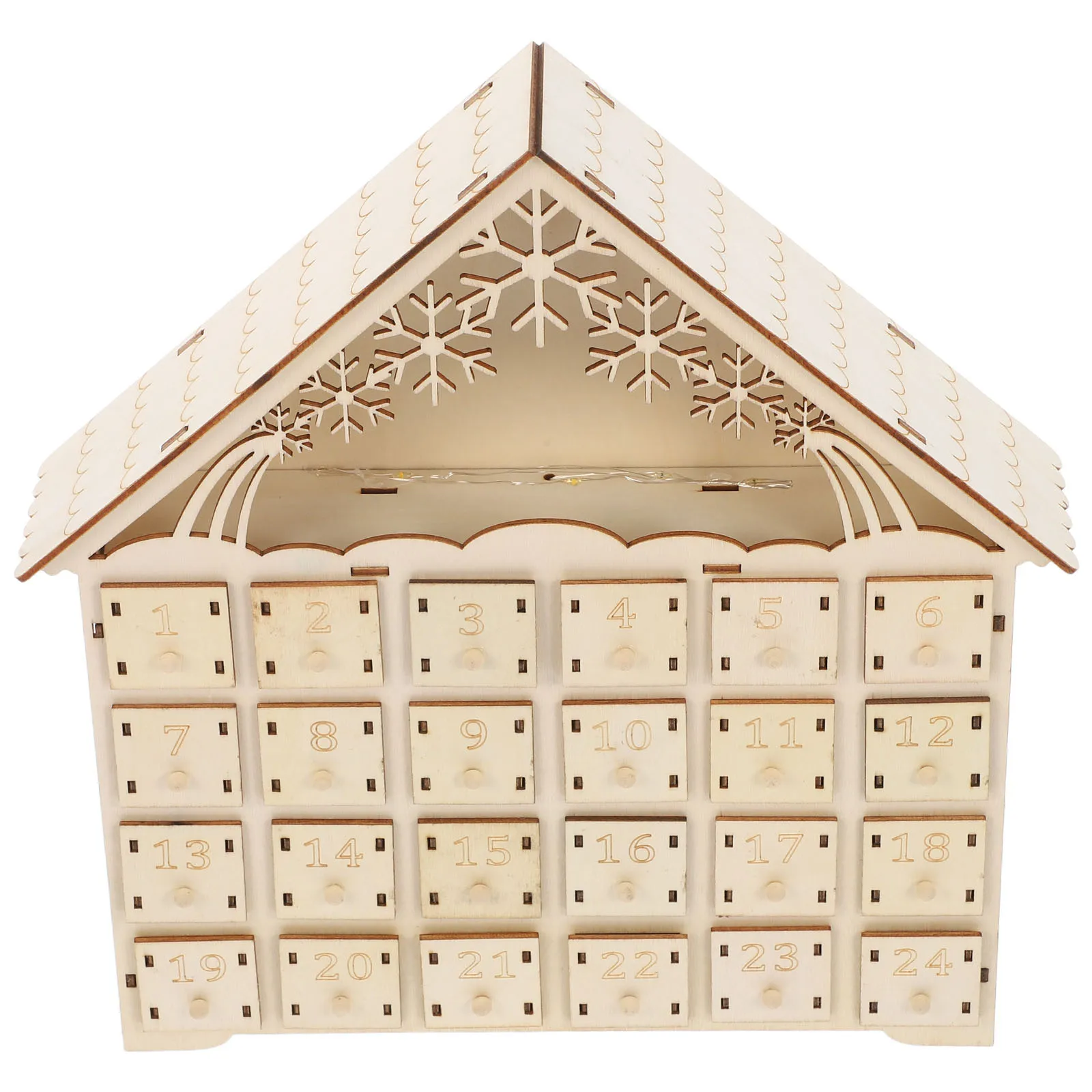

Christmas Countdown Calendar 24 Day Wooden Village Advent LED Light Refillable Drawers Reusable Holiday Tabletop Decor