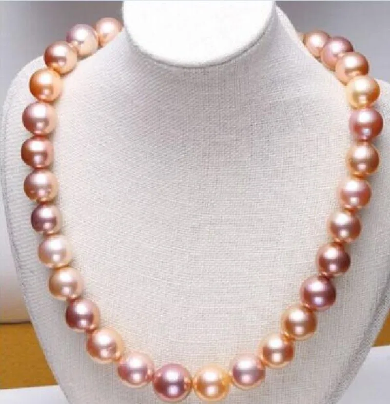 

Huge 17"11-13mm Genuine Gold Pink Purple Gold Round Pearl Pendant Necklace Women Jewelry Wedding Party Gift 925 Sterling Silver