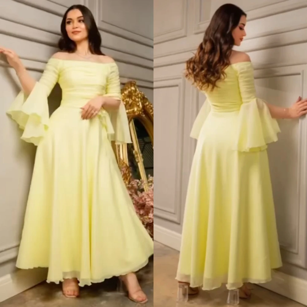 

Exquisite High Quality Bateall A-line Anke Length Evening Dress Formal Ocassion Gown Chiffon robe pour cérémonie de mariage