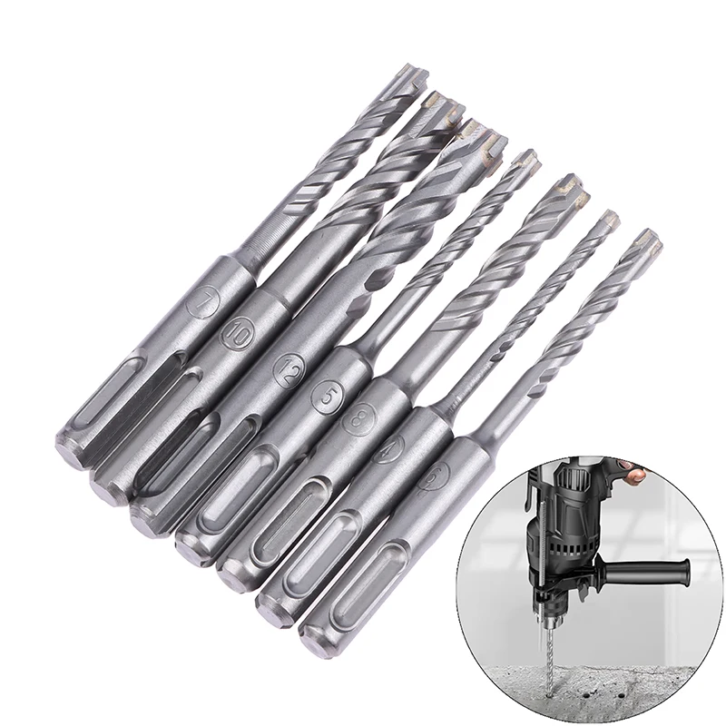 

7Pcs SDS Plus Drill Bit Concrete Drill Bit Kit 110mm (Diameter4, 5, 6, 7, 8, 10,12mm)Hammer Drill Bit With 4 Cutting Edges