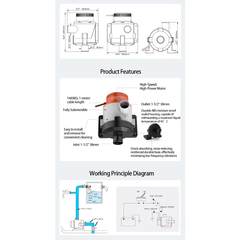12 فولت 3800GPH عالية التدفق المزدوج ميناء مضخة نزح البحرية تيار مستمر مضخة غاطسة لليخوت قارب سريع ونقل المياه الطعم