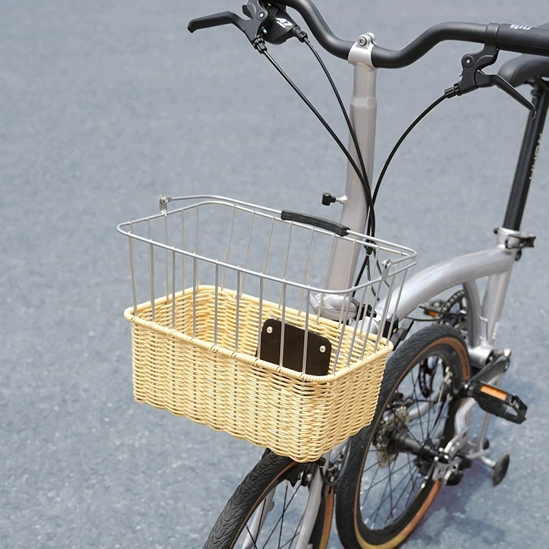 Removable woven bike basket retro front bike basket for brompton
