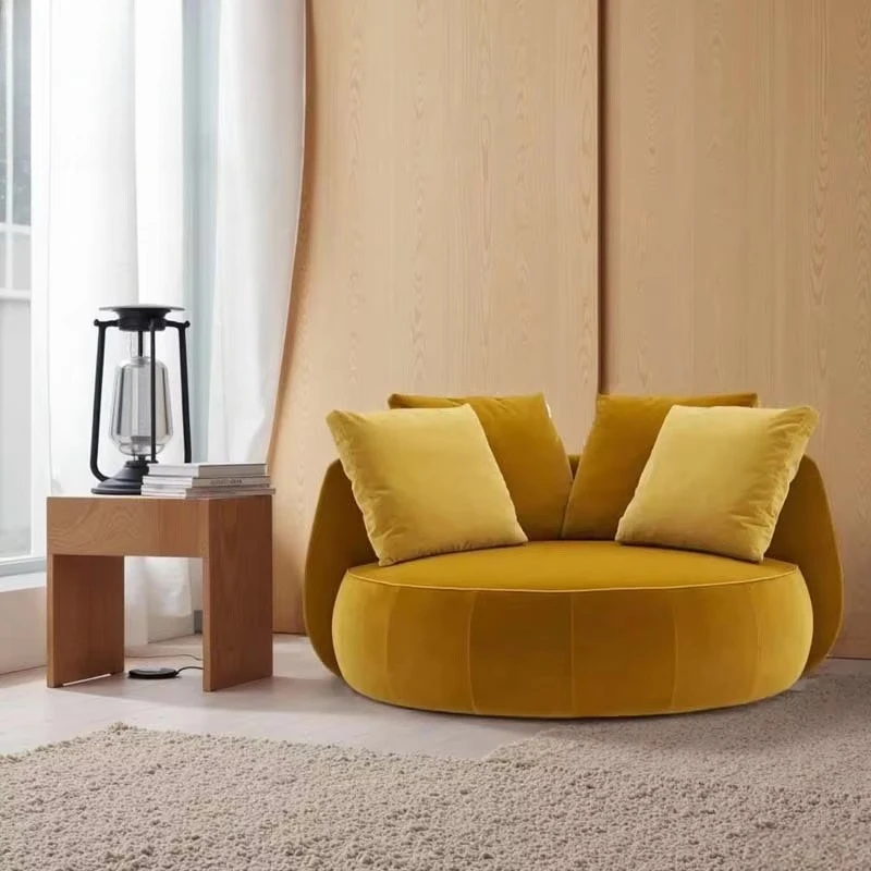 High-quality Velvet Fabric Swivel Chair Hotel Lobby Swivel Chair Modern Single Sofa Large Round Sofa Chair