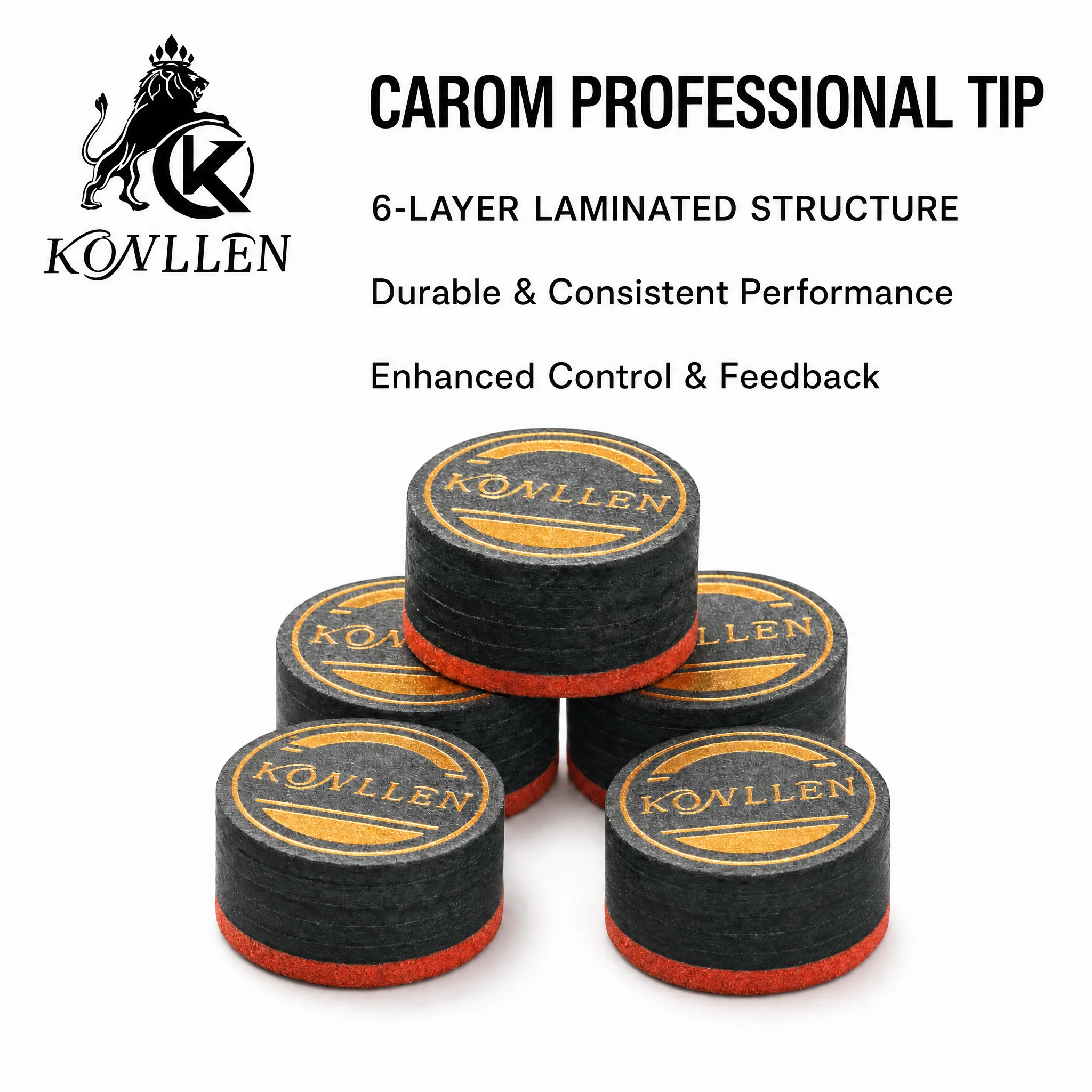 Konllen Billiard Carom Cue Tip 14mm Selected 6 Layers Pigskin Flexibility Professional Libre Cue Tip Billiard Accessories