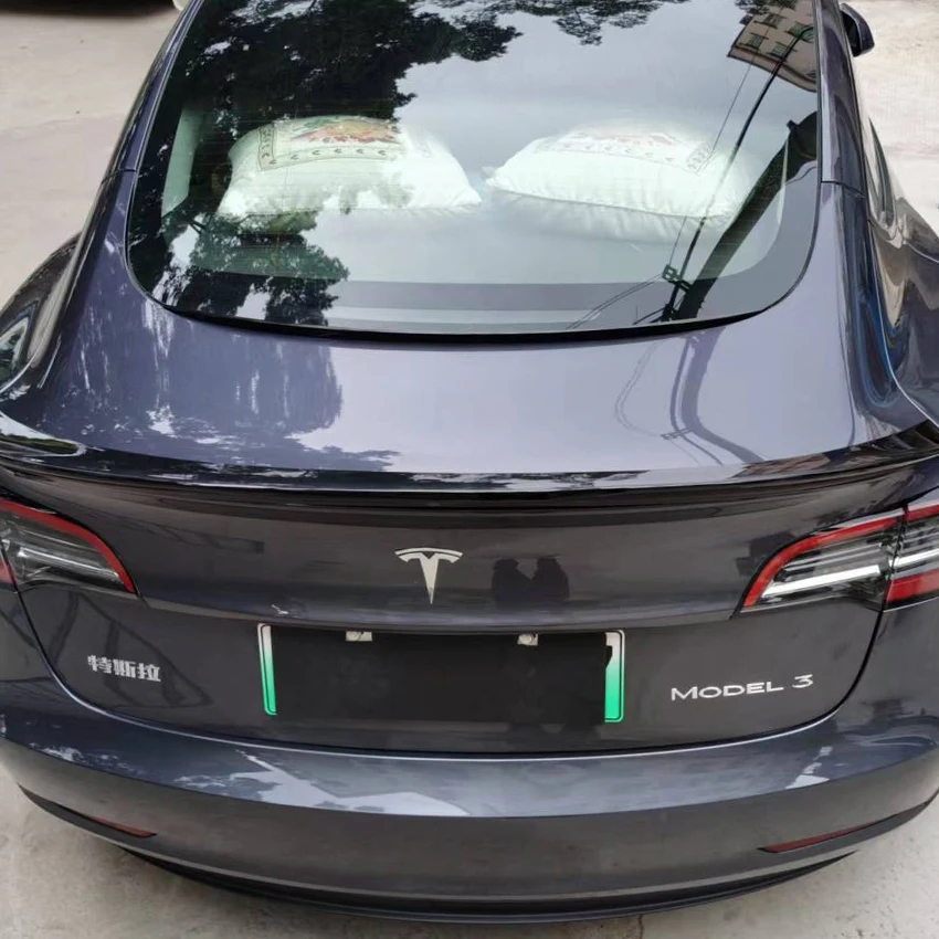 2016 To 2023 For Tesla Model 3 Car Rear Rain Shelter Mid Spoiler Trunk Wing Lip High-performance Styling By Gloss Black ABS